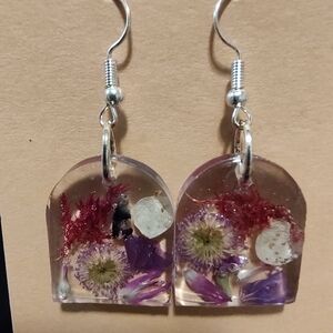 Floral Resin Earrings with Silver Hooks